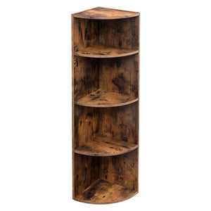 Reuleaux Wooden 4 Tier Free Standing Corner Shelf, Distressed Brown