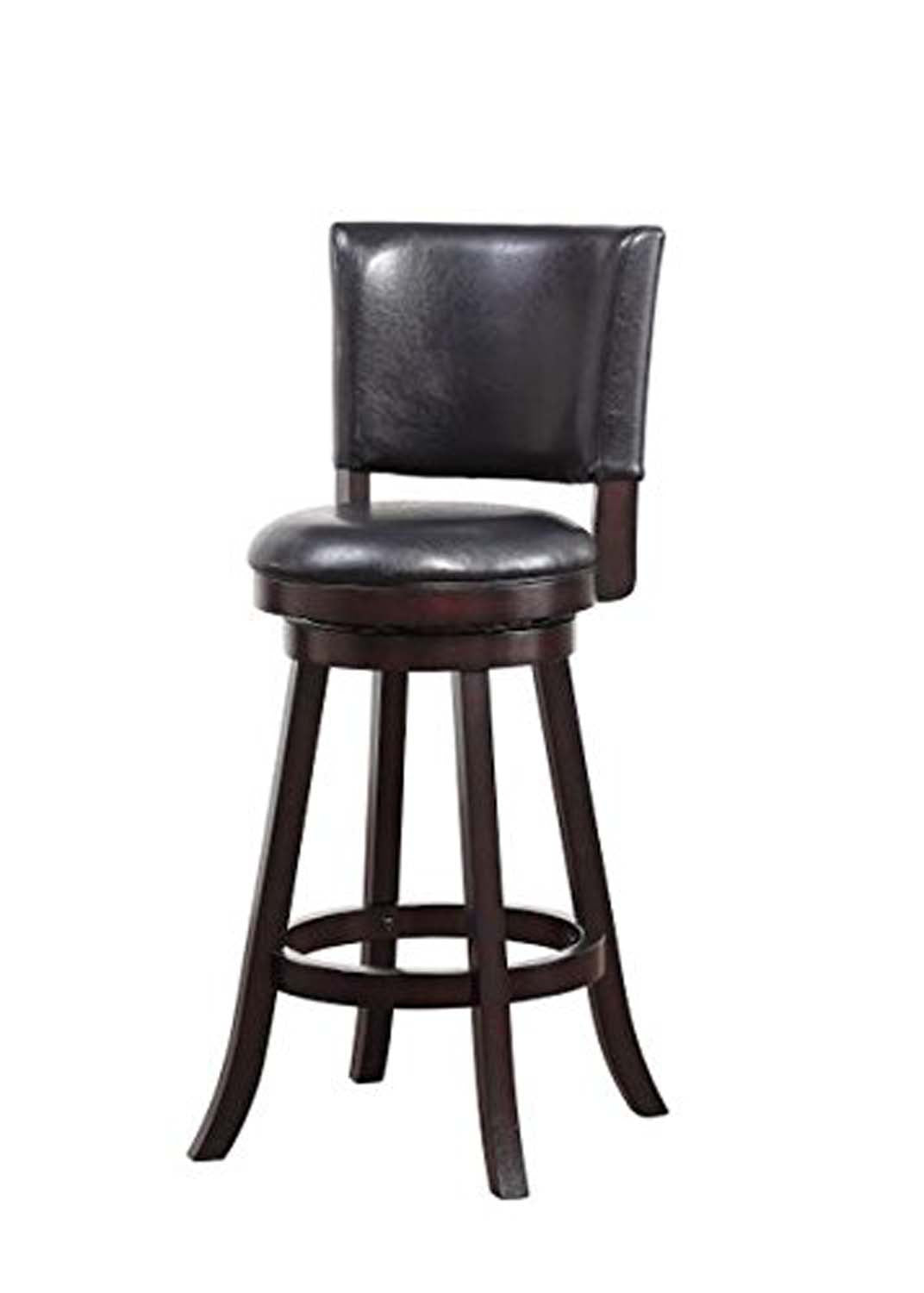 29 Inch Leatherette Round Seat Swivel Bar Stool, Set of 2, Brown