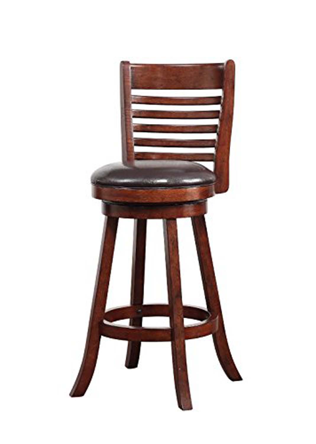 Swivel Bar Stool with Leatherette Seating and Ladder Back, Set of 2, Brown