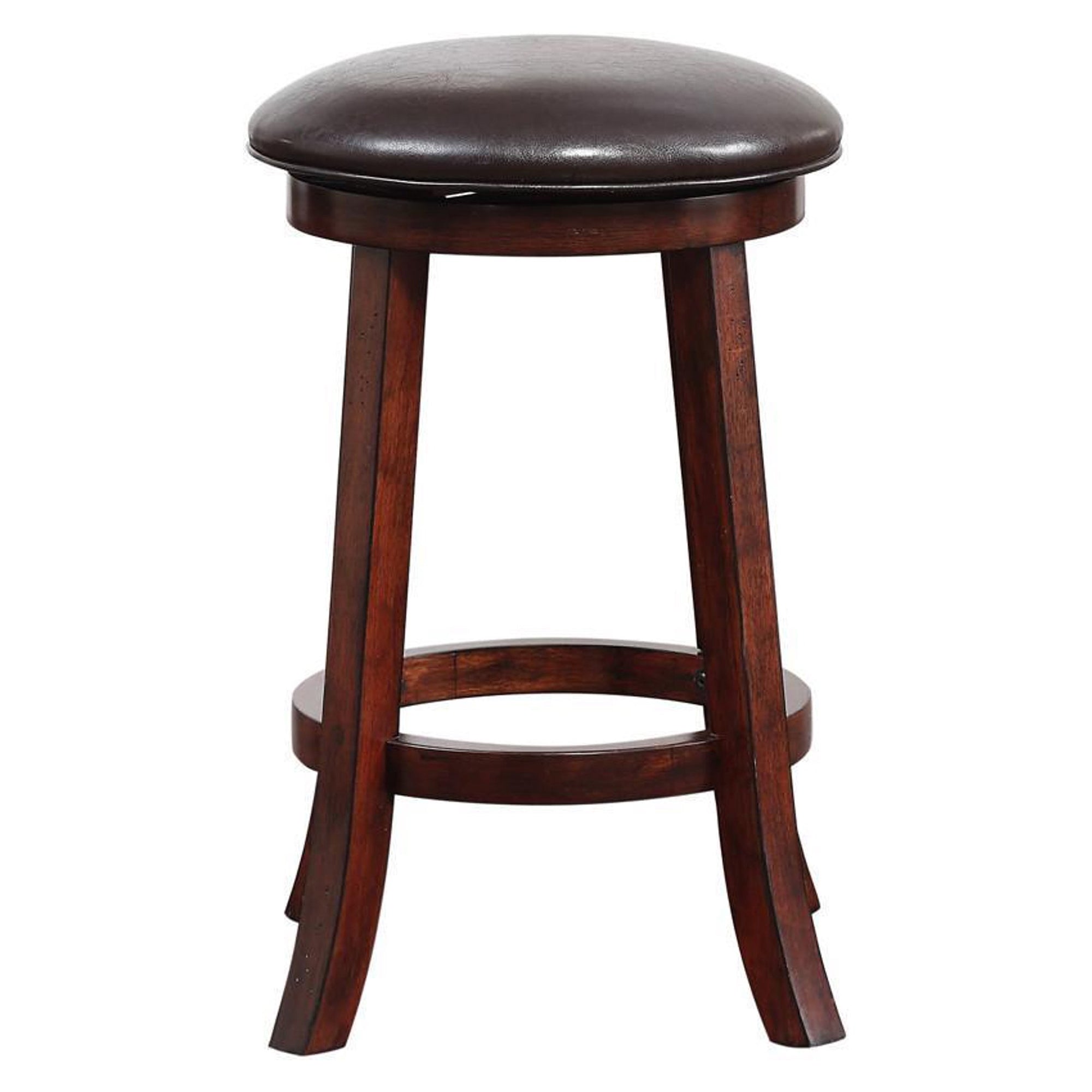 24 Inch Leatherette Round Counter Stool with Flared Legs, Set of 2, Brown