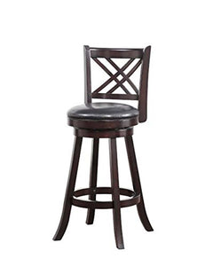 Double X Backrest Leatherette Swivel Bar Stool, Set of 2, Black and Brown