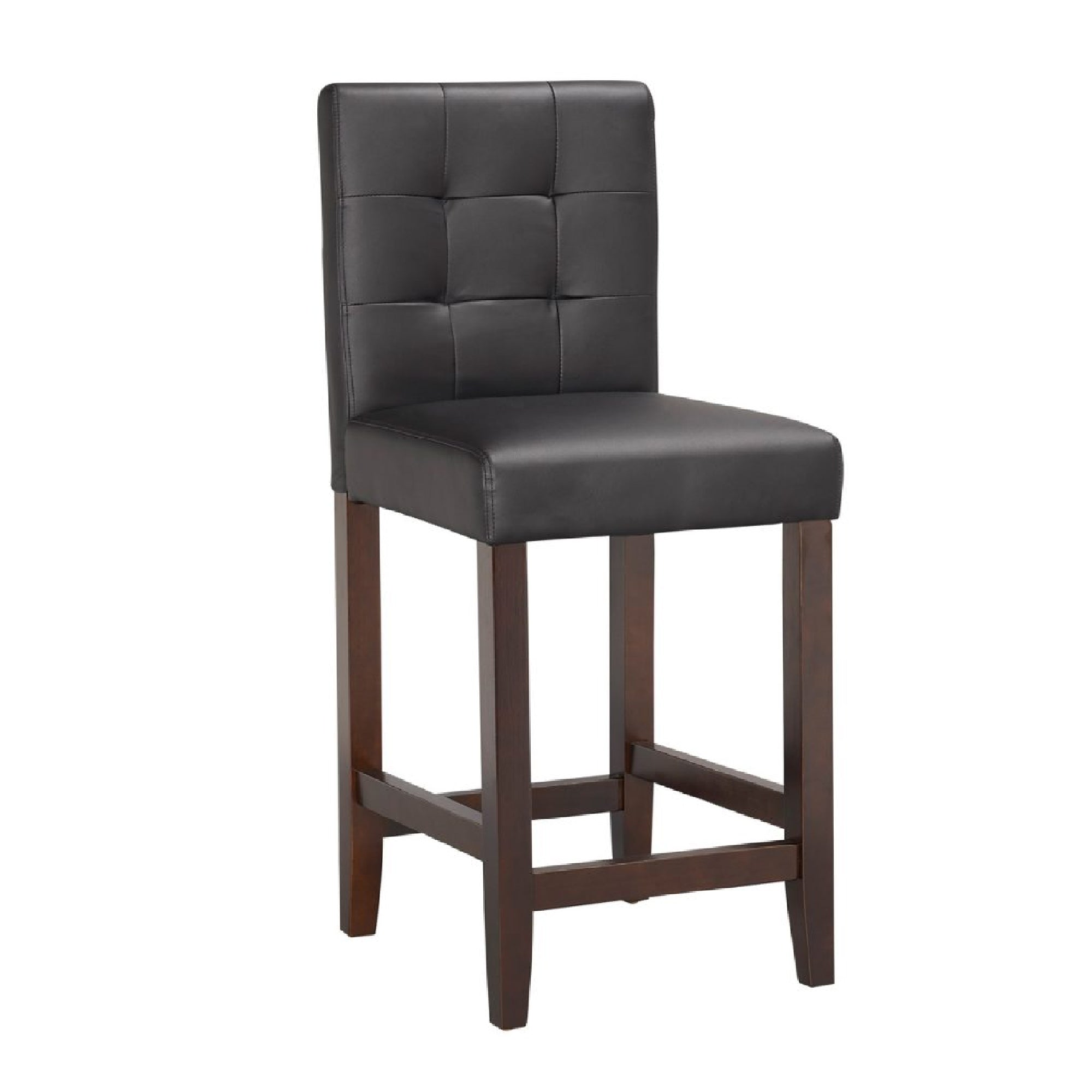 29 Inch Leatherette Barstool with Tufted Back, Set of 2, Brown and Black