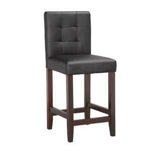 29 Inch Leatherette Barstool with Tufted Back, Set of 2, Brown and Black