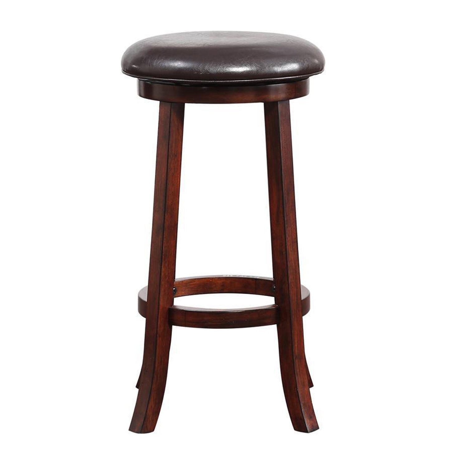 29 Inch Leatherette Round Seat Barstool with Flared Legs, Set of 2, Brown