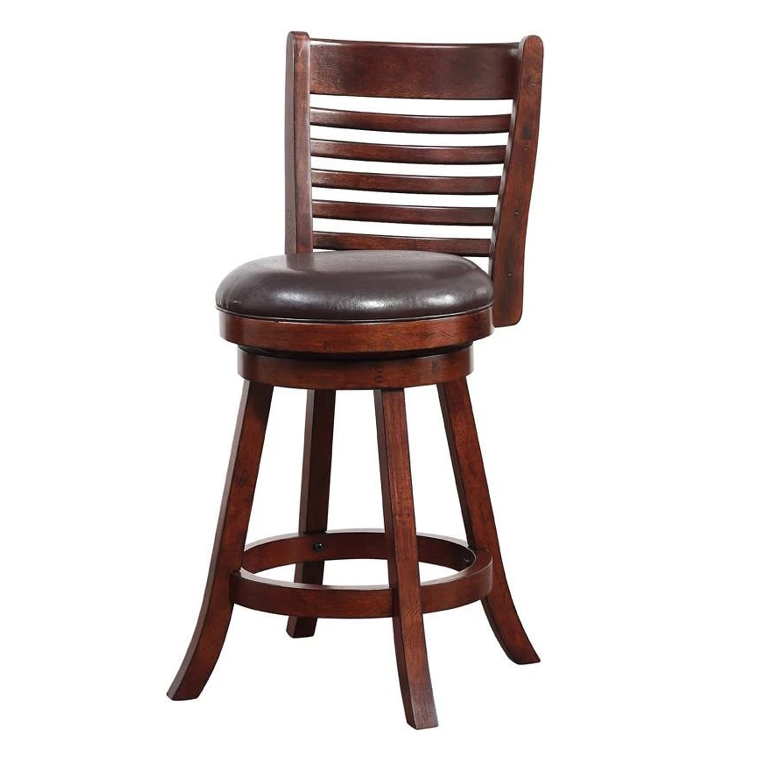 Leatherette Swivel Counter Stool with Ladder Back, Set of 2, Brown