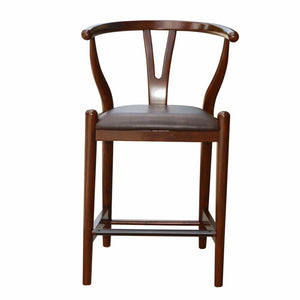 24 Inch Fiddle Back Counter Stool with Leatherette Seating, Walnut Brown