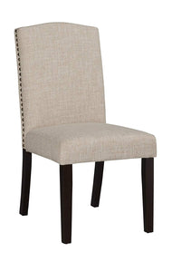 Fabric Upholstered Dining Chair with Curved Back, Set of 2, Beige and Brown