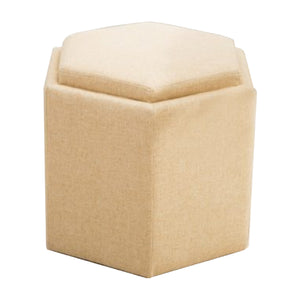 Hexagonal Fabric Upholstered Wooden Frame Storage Ottoman, Yellow