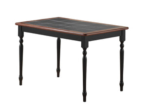 Rectangular Ceramic Tile Top Dining Table with Turned Legs, Black and Brown