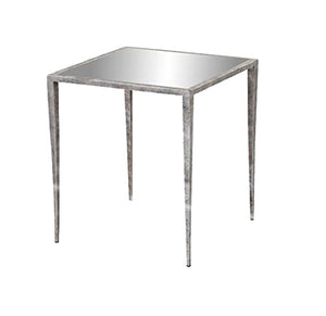 Mirror Top Metal Frame Side Table with Tapered Legs, Silver