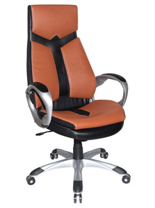 Leatherette Office Chair with Casters and Adjustable Height, Orange and Black