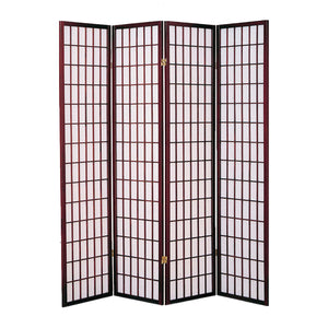 4 Panel Room Divider with Shoji Inserts, Cherry Brown and White