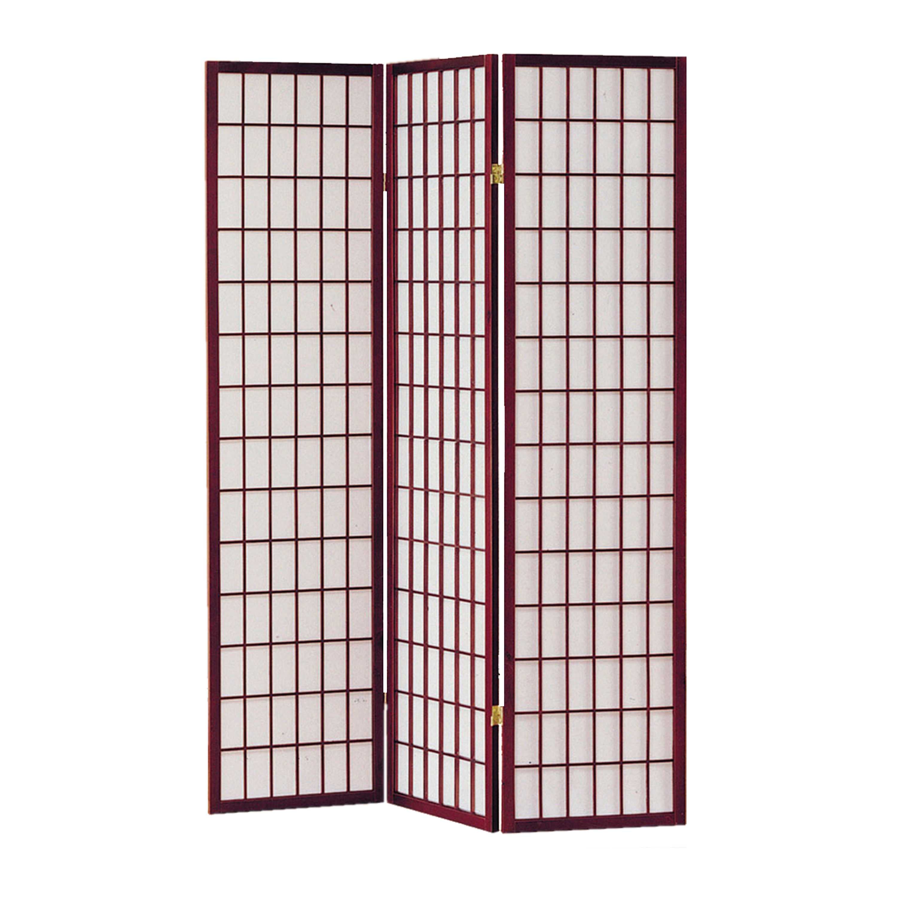 3 Panel Room Divider with Shoji Inserts, Cherry Brown and White