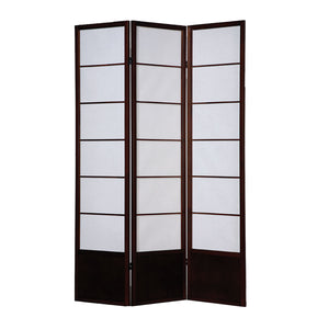 3 Panel Wooden Room Divider with Shoji Paper Inserts,White and Cherry Brown