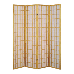 Wooden 4 Panel Room Divider with Shoji Paper Inserts, Brown and White