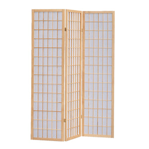 Wooden 3 Panel Room Divider with Shoji Paper Inserts, Brown and White