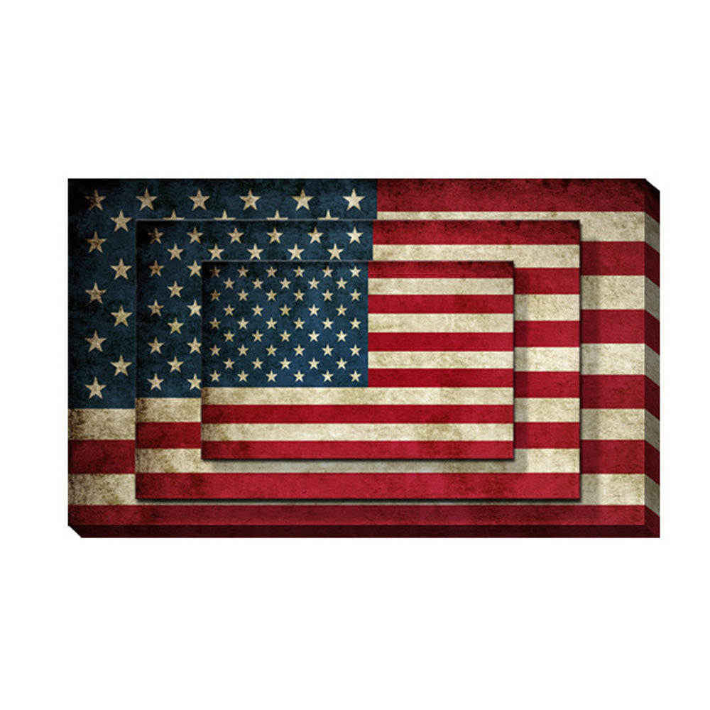 Rectangle 3 Tier Stacked Wall Art with US Flag Print, Set of 2, Multicolor