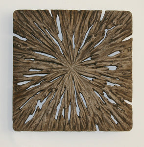 Square Rotten Wood Sandstone Wall Decor with Cut Outs, Small, Oak Brown