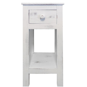 Single Drawer Wooden Side Accent Table with Bottom Shelf, White