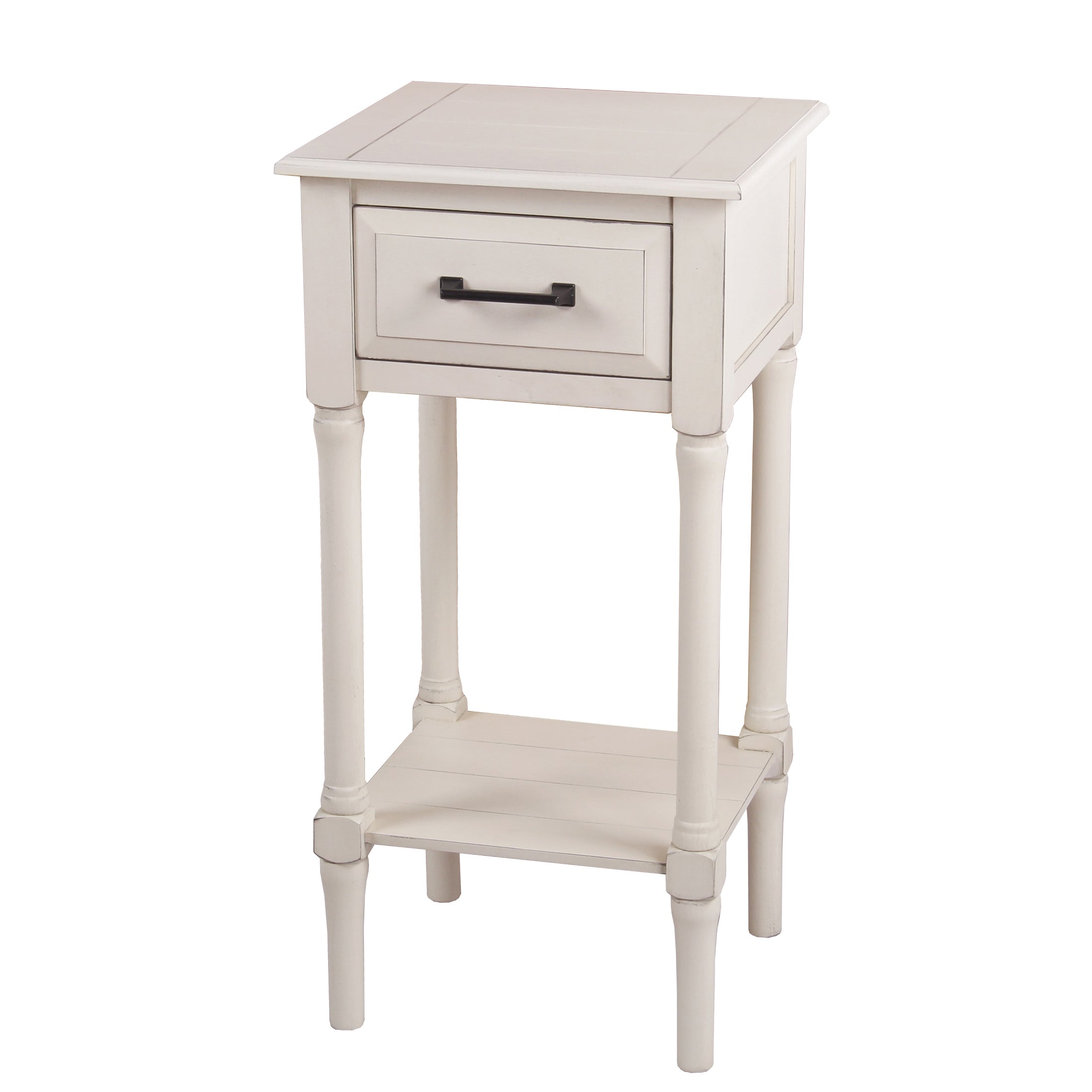 Wooden Accent Table with 1 Spacious Drawer and Open Shelve, White