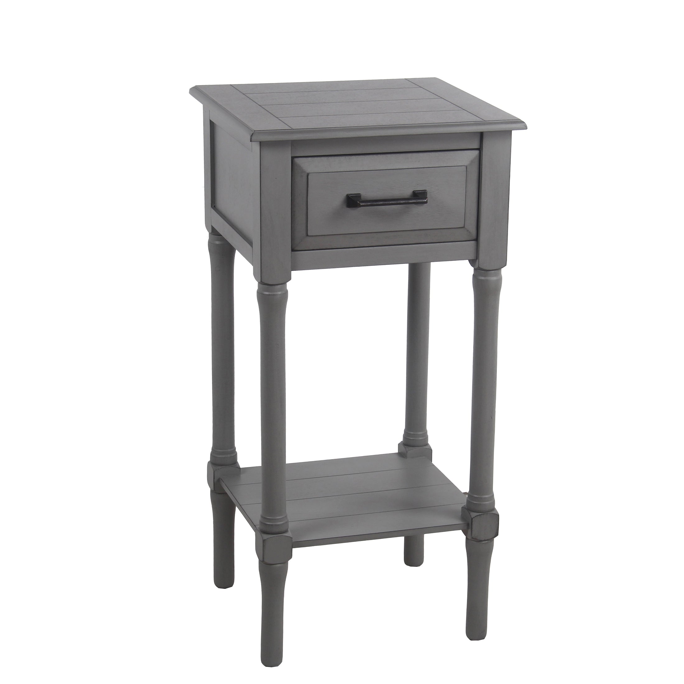 Wooden Accent Table with 1 Spacious Drawer and Open Shelve, Gray