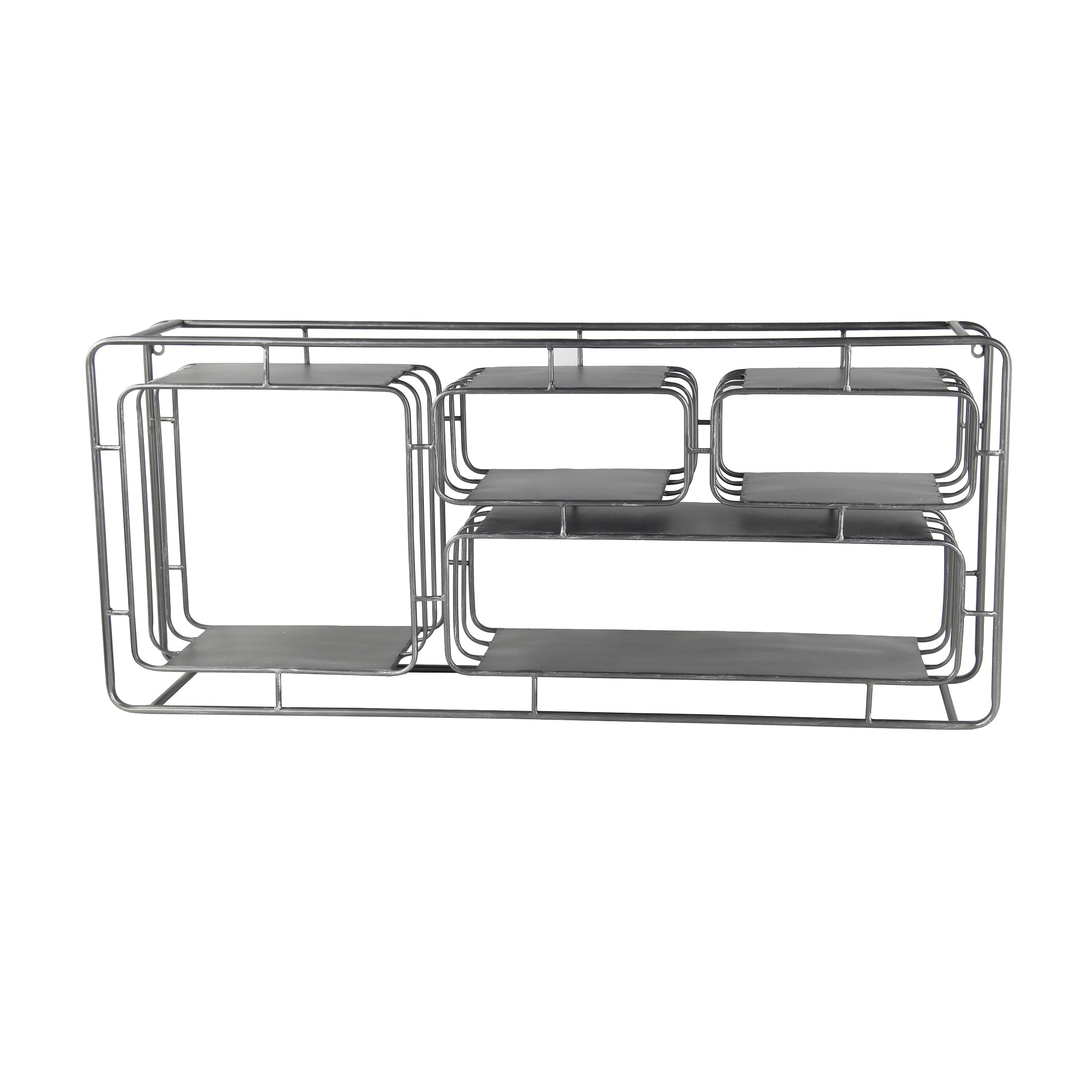 Industrial Style Metal Wall Shelf with 4 Spacious Cubbies, Silver