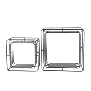 Square Metal Wall Cubes with Open Shelf, Set of 2, Silver