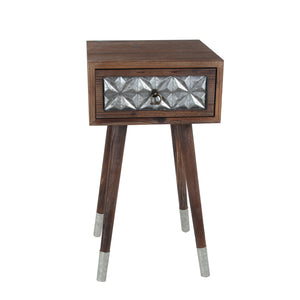 Wood and Metal Accent Table with One Spacious Drawer, Brown and Gray