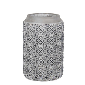 Large Size Cement Table Vase with Geometric Design, White and Gray