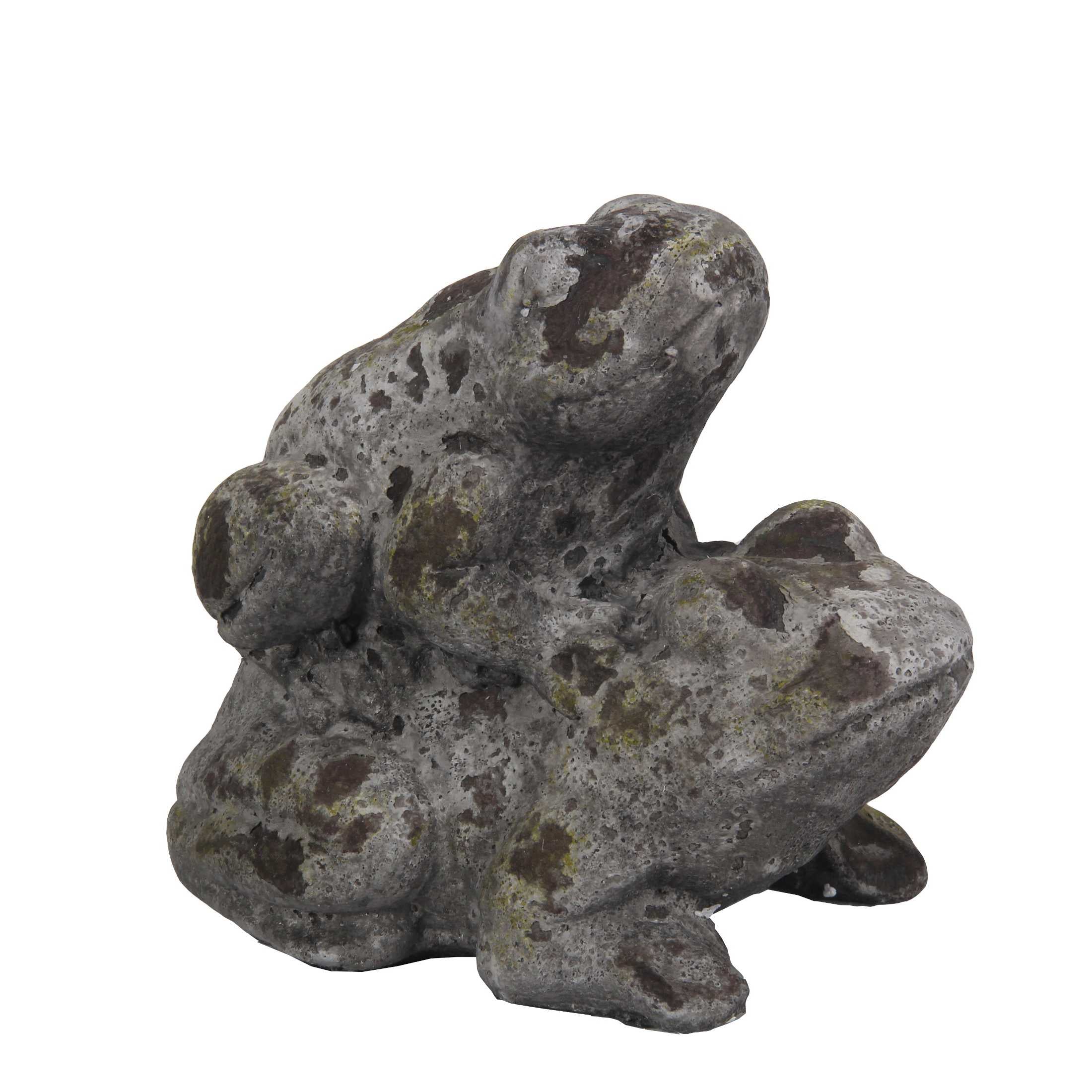 Cement Frog Pair Figurine with Distressed Two Stylized Design, Gray