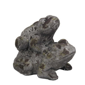 Cement Frog Pair Figurine with Distressed Two Stylized Design, Gray