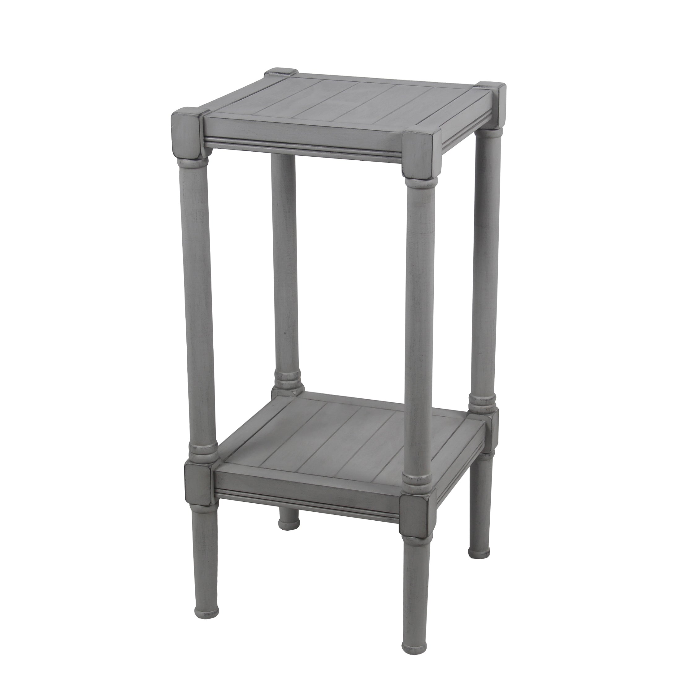 Wooden Square Accent Table with One Paneled Open Shelf, Gray